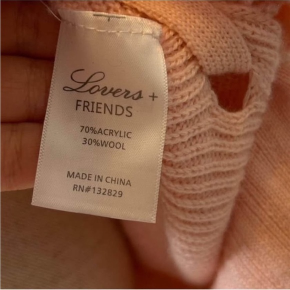 Lovers + Friends Light Pink Darcy Wool Blend Oversized V-Neck Tie Sweater Small - Picture 4 of 4